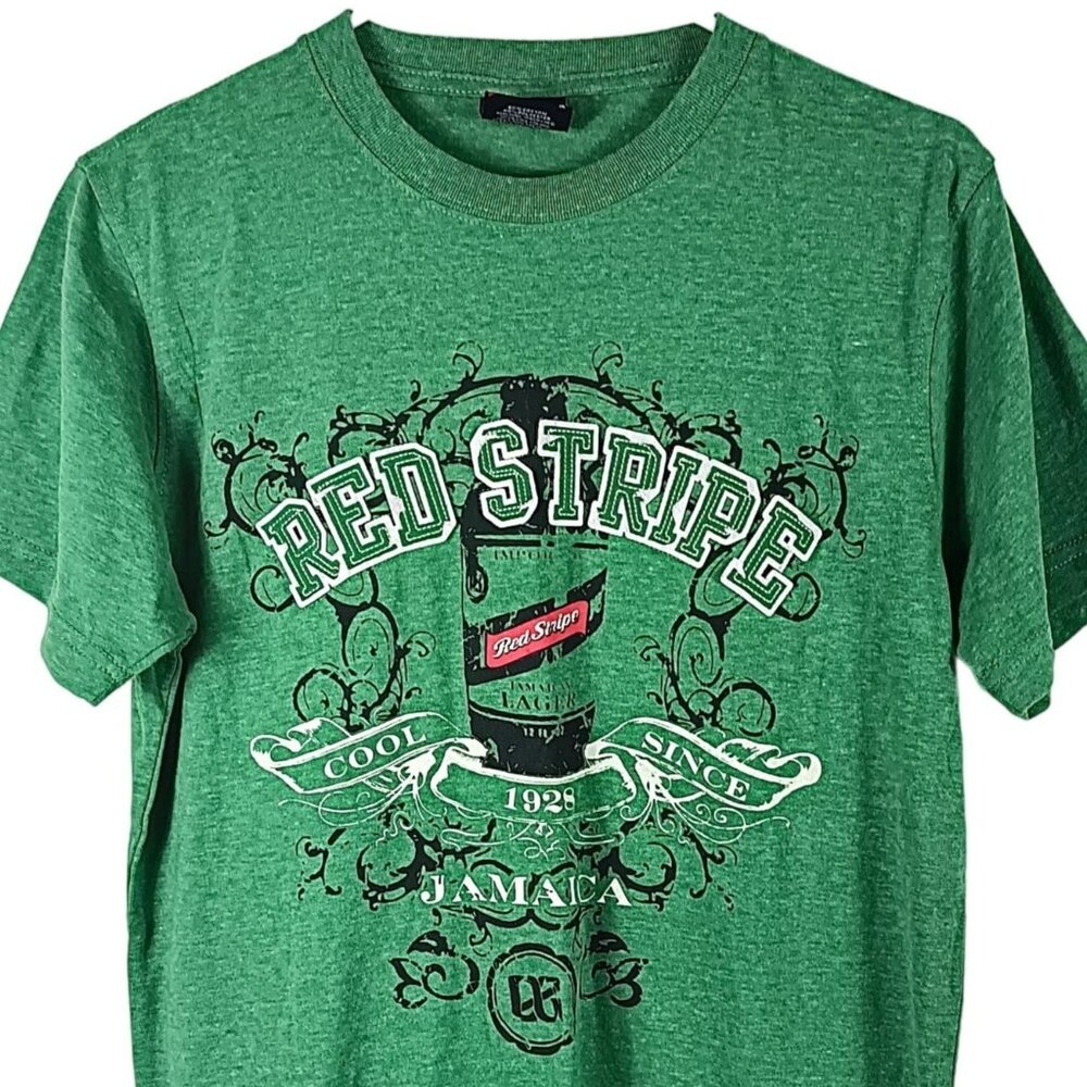 Red Stripe Beer T Shirt Jamaica Lager Mens M Green Retro Logo Festival Kitsch